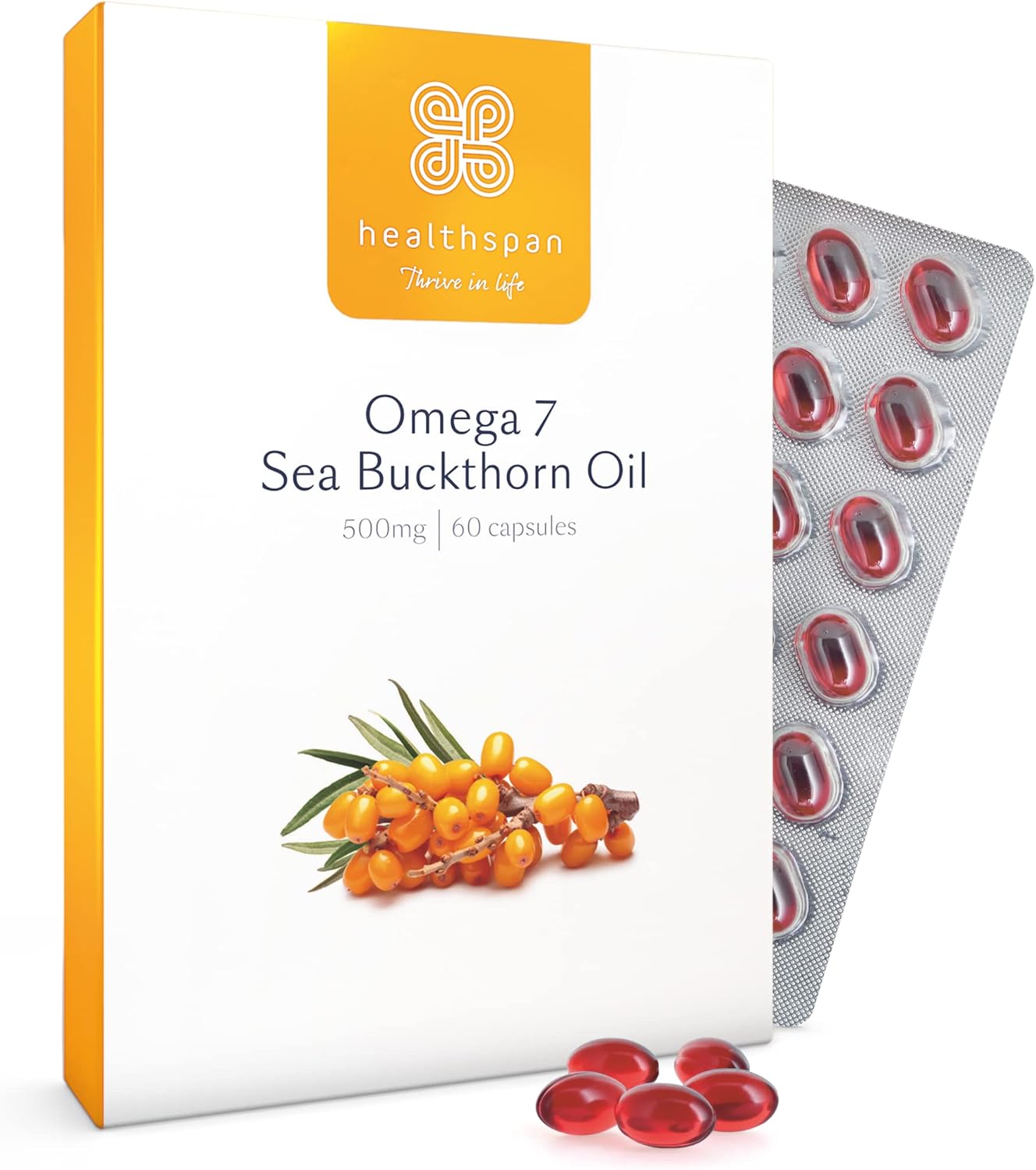 Healthspan Omega 7 Sea Buckthorn Oil 500Mg (60 Capsules) | Menopause R42 Grams