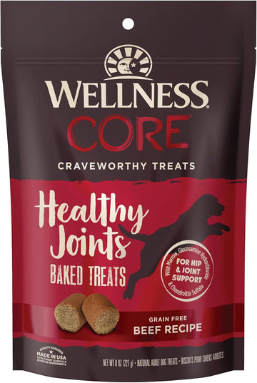 Wellness Core Healthy Joints Crunchy Dog Treats (Previously Marrow Roasts), Natural Grain-Free Treats, Made With Real Meat, No Artificial Flavors (Beef, 8-Ounce Bag)