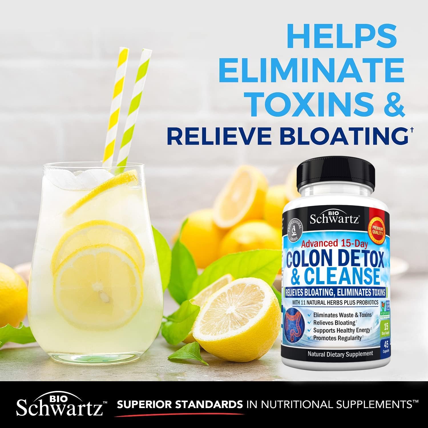 Colon Cleanser and Detox for Weight Loss & Digestive Support - 15 Day Fast-Acting Extra Strength Cleanse with Probiotic Fiber Plus Noni for Constipation Relief & Bloating Support, Non-GMO, 45 Count