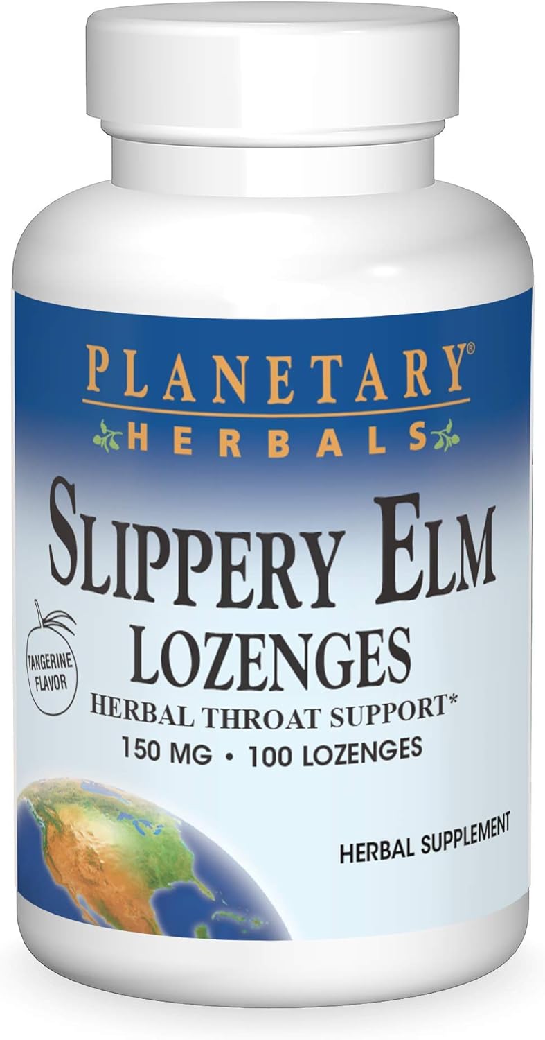 Planetary Herbals Slippery Elm Tangerine Lenges, Herbal Throat Support, 100 Lenge