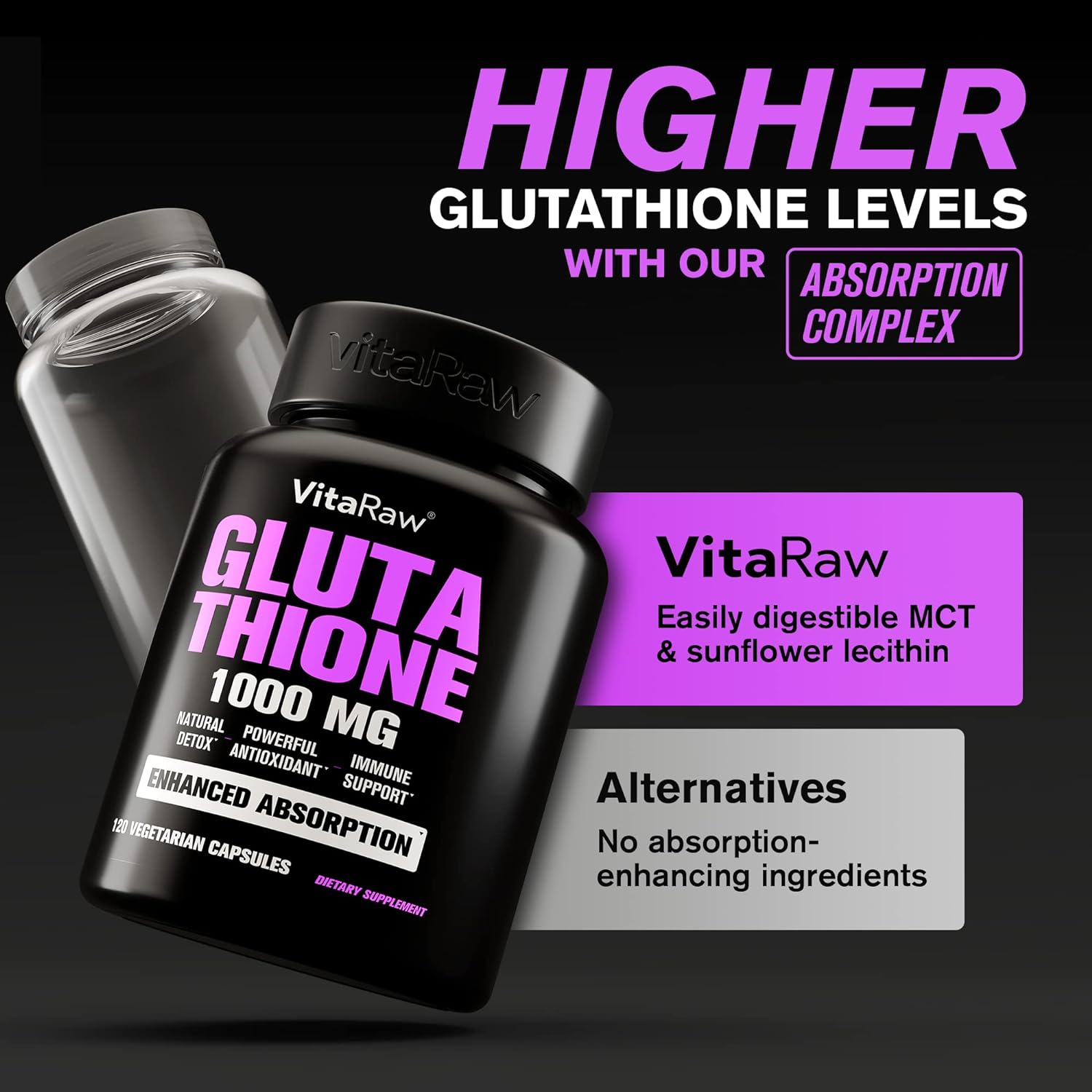 1000mg Glutathione for Immune Support - 100mg Absorption Complex - Reduced Liposomal Glutathione Supplement with Alpha Lipoic Acid - Brain Booster, Glowing Skin, Liver Support, 120 Vegetarian Capsules : Health & Household