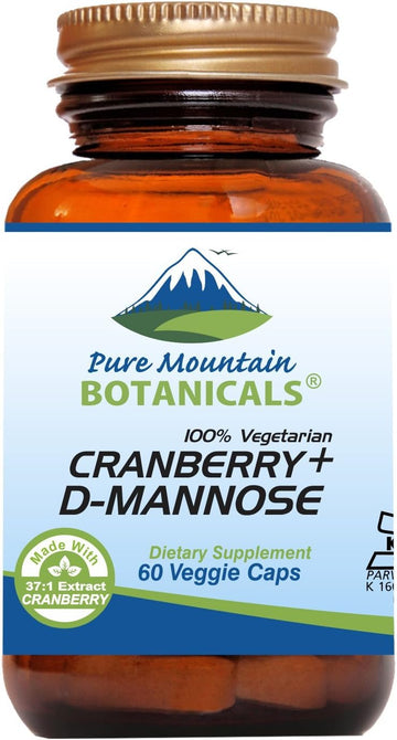 Pure Mountain Botanicals Cranberry D Mannose Capsules - 60 Kosher Vegan Caps - 1000Mg D Mannose With Cranberry Concentrate Plus Vitamin C