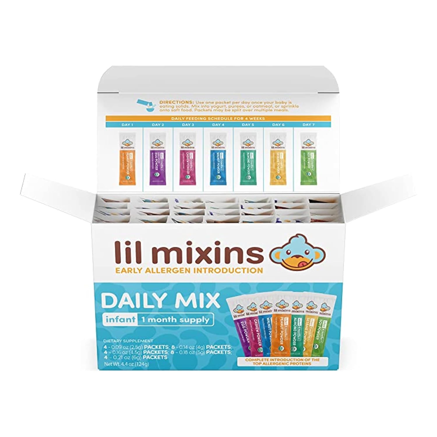 Lil Mixins Early Allergen Introduction Mix-Ins, Daily Mix | Peanut, Egg, Cashew, Walnut, Almond, Soy, Sesame Mix-Ins For Ages 4-12 Mo. Old, 1 Month Supply