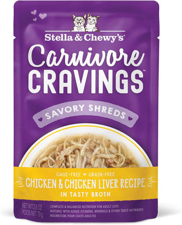 Stella & Chewy'S Carnivore Cravings Wet Cat Food Pouches – Grain Free, Protein Rich Meal, Topper Or Treat – Chicken & Chicken Liver Recipe (2.8 Ounce Pouches, Case Of 24)