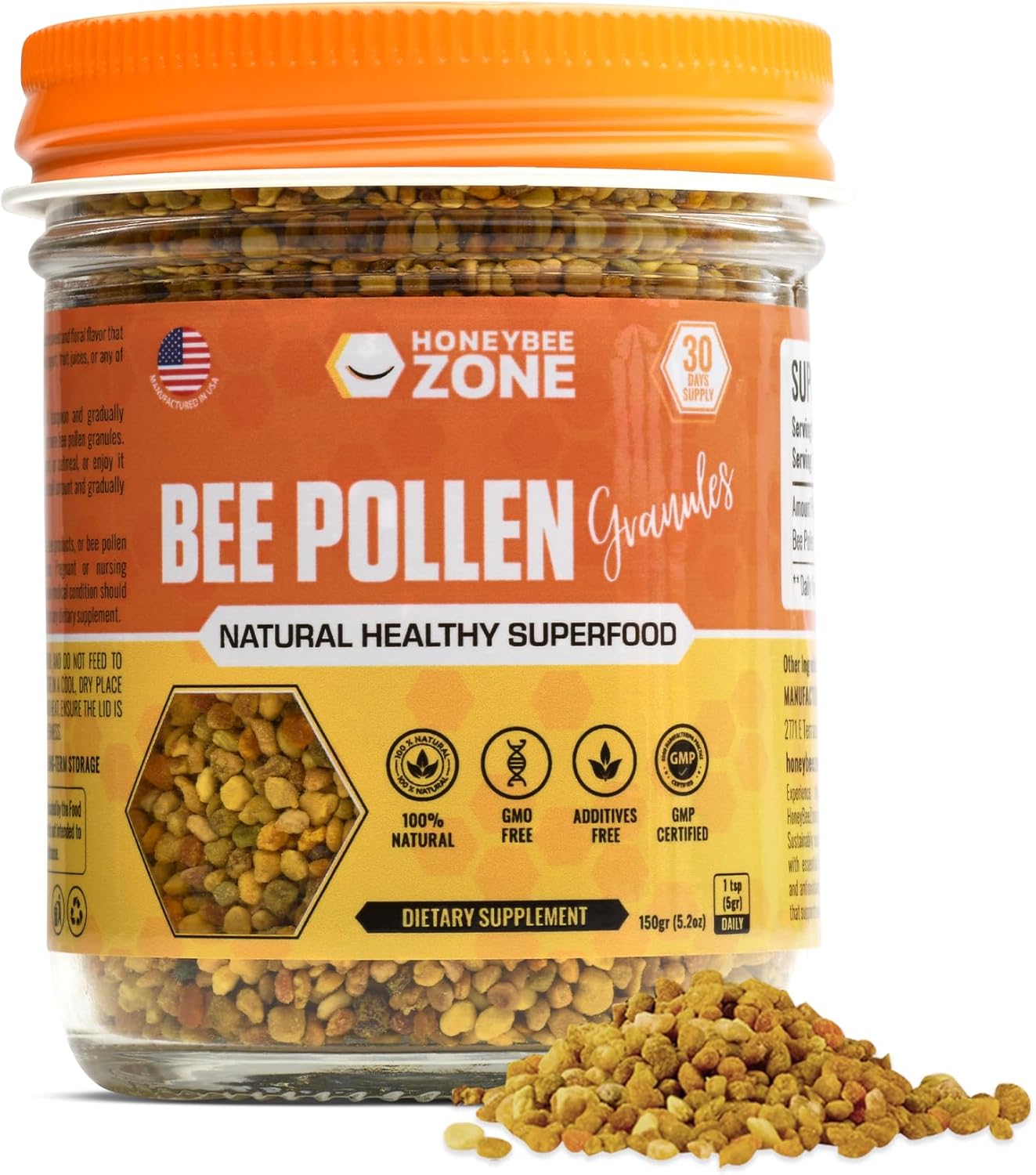 Bee Pollen Supplement 100% Natural Raw Bee Pollen Granules Fermented Pollen Multivitamin, Probiotic Superfood, Vital Proteins, Amino Acids, Immune Support &Energy 5.2 Oz