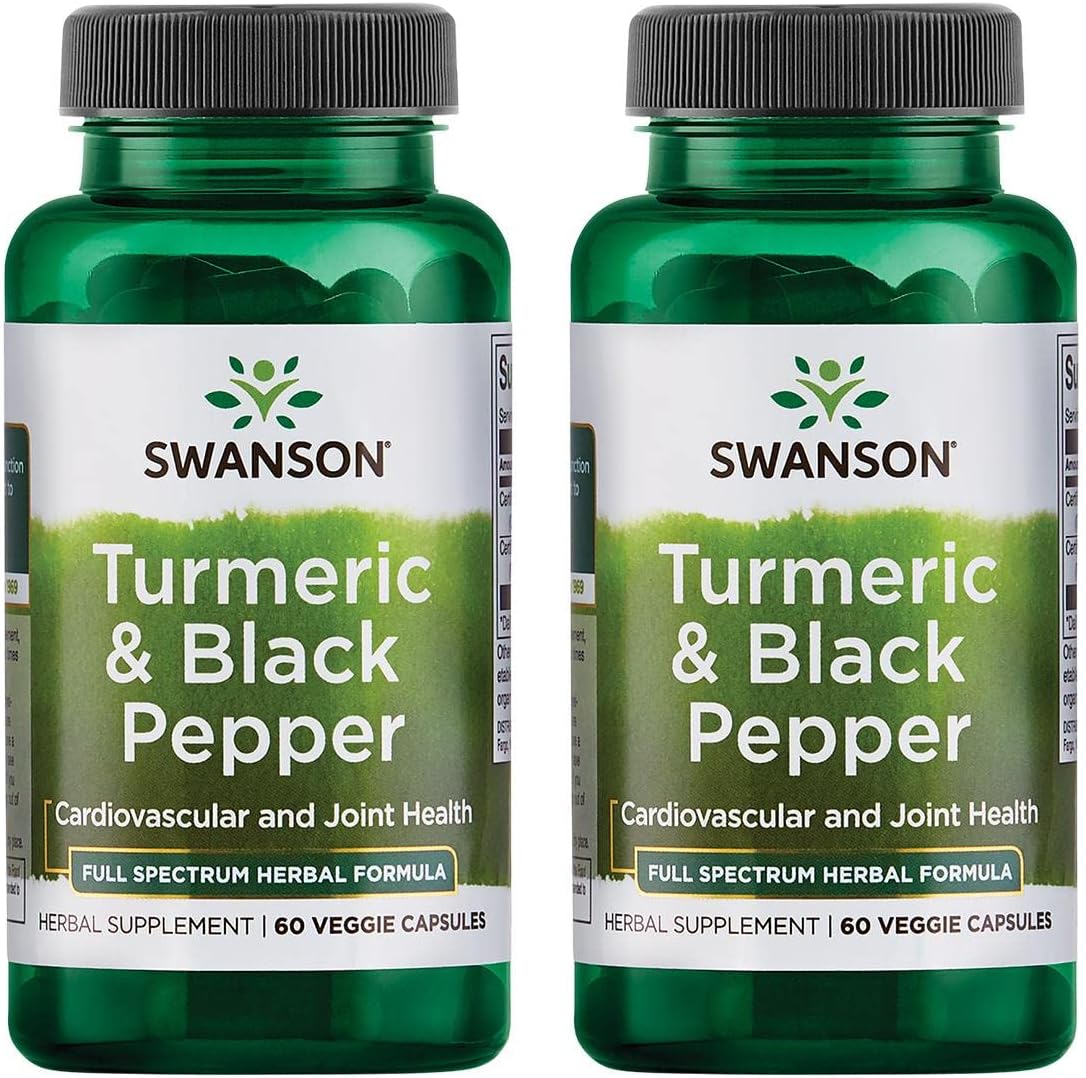 Swanson Turmeric & Black Pepper - Organic Joint Health, Heart Health, Digestion, & Liver Support Supplement - Natural Formula For Enhanced Bioavailability & Absorption - (60 Veggie Capsules) 2 Pack
