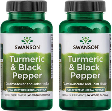 Swanson Turmeric & Black Pepper - Organic Joint Health, Heart Health, Digestion, & Liver Support Supplement - Natural Formula For Enhanced Bioavailability & Absorption - (60 Veggie Capsules) 2 Pack