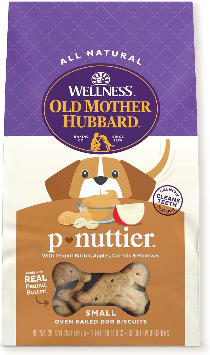 Wellness Old Mother Hubbard Classic P-Nuttier Natural Dog Treats, Crunchy Oven-Baked Biscuits, Ideal For Training, Small Size, 20 Ounce Bag