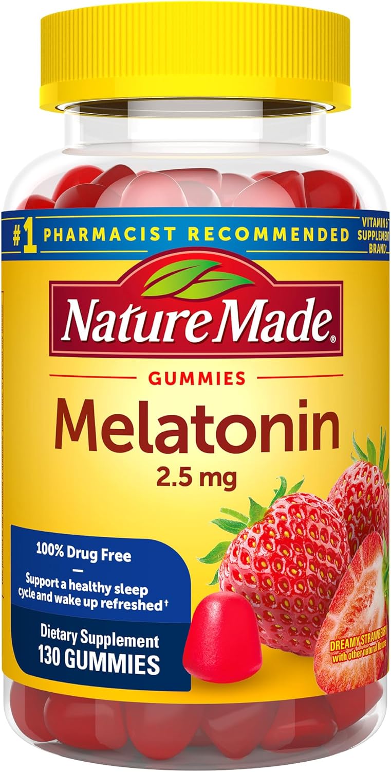 Nature Made Melatonin 2.5 Mg Gummies, 100% Drug Free Sleep Aid For Adults, 130 Gummies, 130 Day Supply