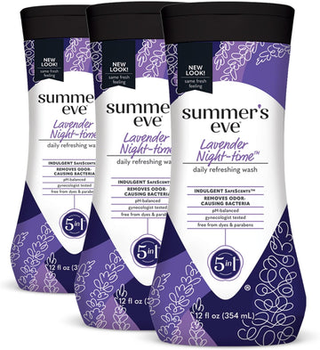 Summer'S Eve Lavender Night-Time Daily Refreshing All Over Feminine Body Wash, Removes Odor, Feminine Wash Ph Balanced, 12 Fl Oz, 3 Pack