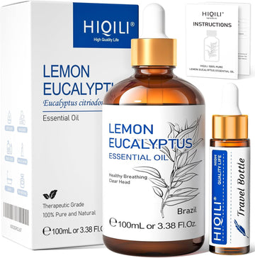 HIQILI Lemon Eucalyptus Essential Oil, 100% Pure Natural Undiluted Premium Oils - 3.38 Fl. Oz