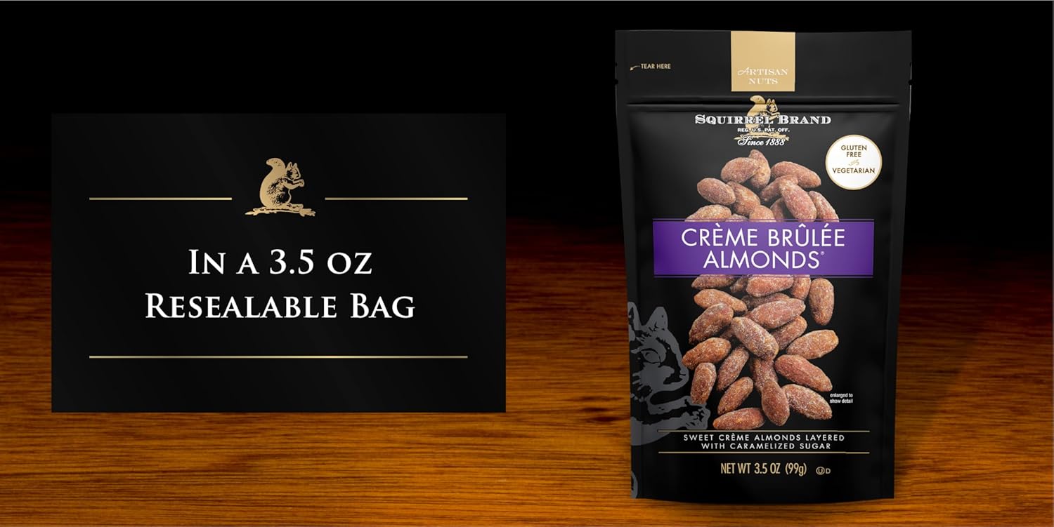 Squirrel Brand Crème Brulee Almonds, 3.5 Oz Resealable Bag