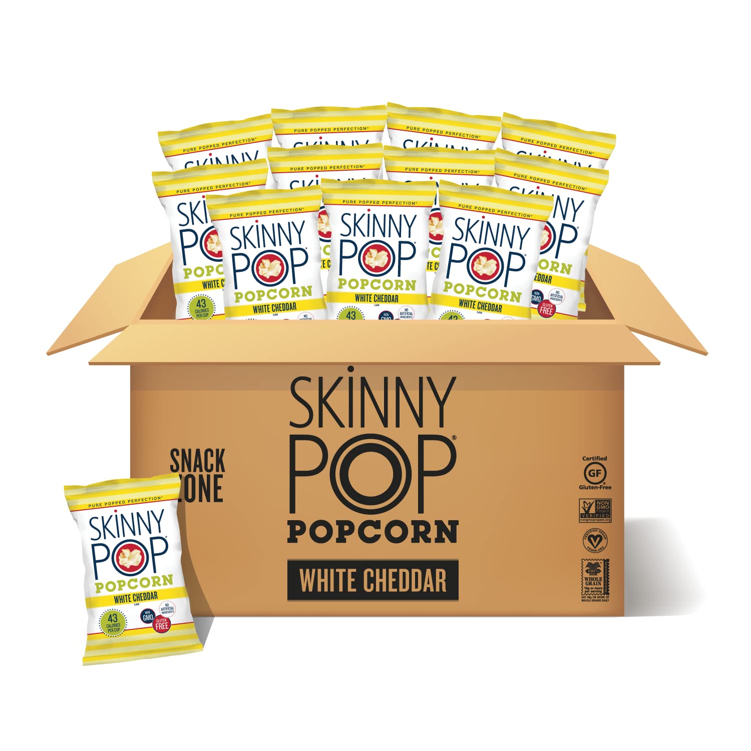 Skinnypop Popcorn, Gluten Free, Non-Gmo, Healthy Snacks, Skinny Pop Dairy Free White Cheddar Popcorn, 1Oz Individual Size Snack Bags (12 Count)