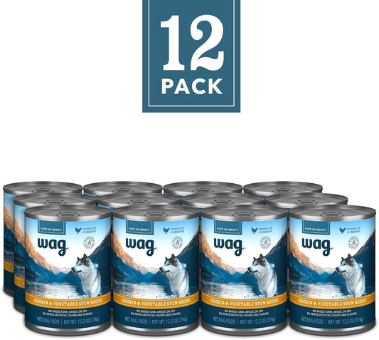 Amazon Brand - Wag Wet Canned Dog Food, Chicken & Vegetable Stew Recipe, 13.2 Oz Can (Pack Of 12)