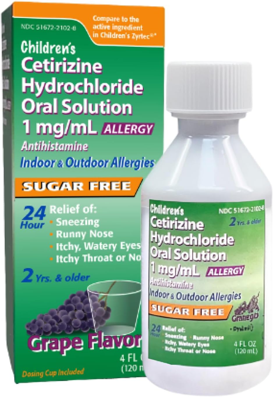 Taro Children'S Allergy Medicine, Sugar Free Grape Flavor, Cetirizine Kids Antihistamine Oral Solution Syrup For Indoor & Outdoor Allergy Relief, 24-Hour Symptom Relief, 4 Fl Oz