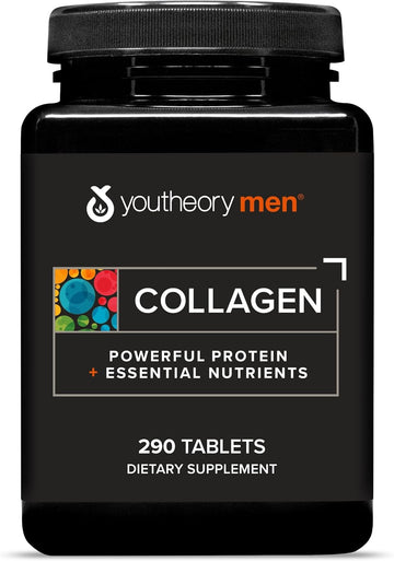 Youtheory Men'S Collagen - 5,000 Mg Collagen - Daily Collagen Supplements For Men - Hair & Skin Support* - Gluten, Soy & Dairy Free - 290 Tablets