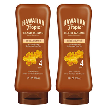 Hawaiian Tropic Island Tanning Lotion Sunscreen Spf 4, 8Oz | Outdoor Tanning Lotion With Spf, Spf 4 Sunscreen, Oxybenzone Free Sunscreen, 8Oz, Twin Pack