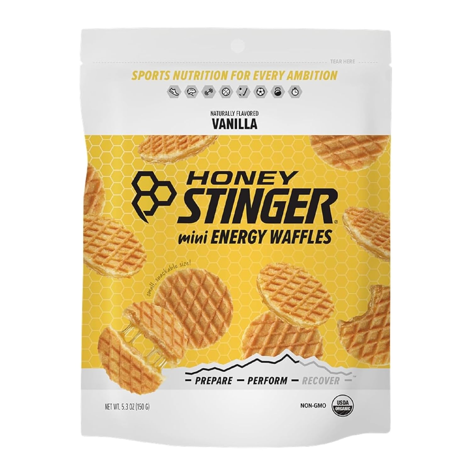 Honey Stinger Organic Mini Vanilla Waffles | Energy Stroopwafel For Exercise, Endurance And Performance | Sports Nutrition For Home & Gym, Pre And Post Workout | 1 Bag, 5.3 Ounce