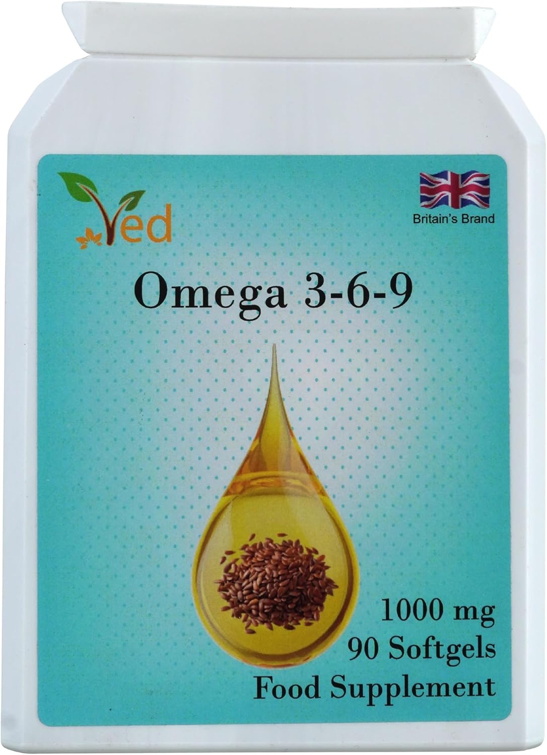 Ved Omega 3-6-9 Food Supplement Softgel, From Cold Press Flaxseed Oil, 1000 Mg 90 Soft Gel - 90 Days’ Supply