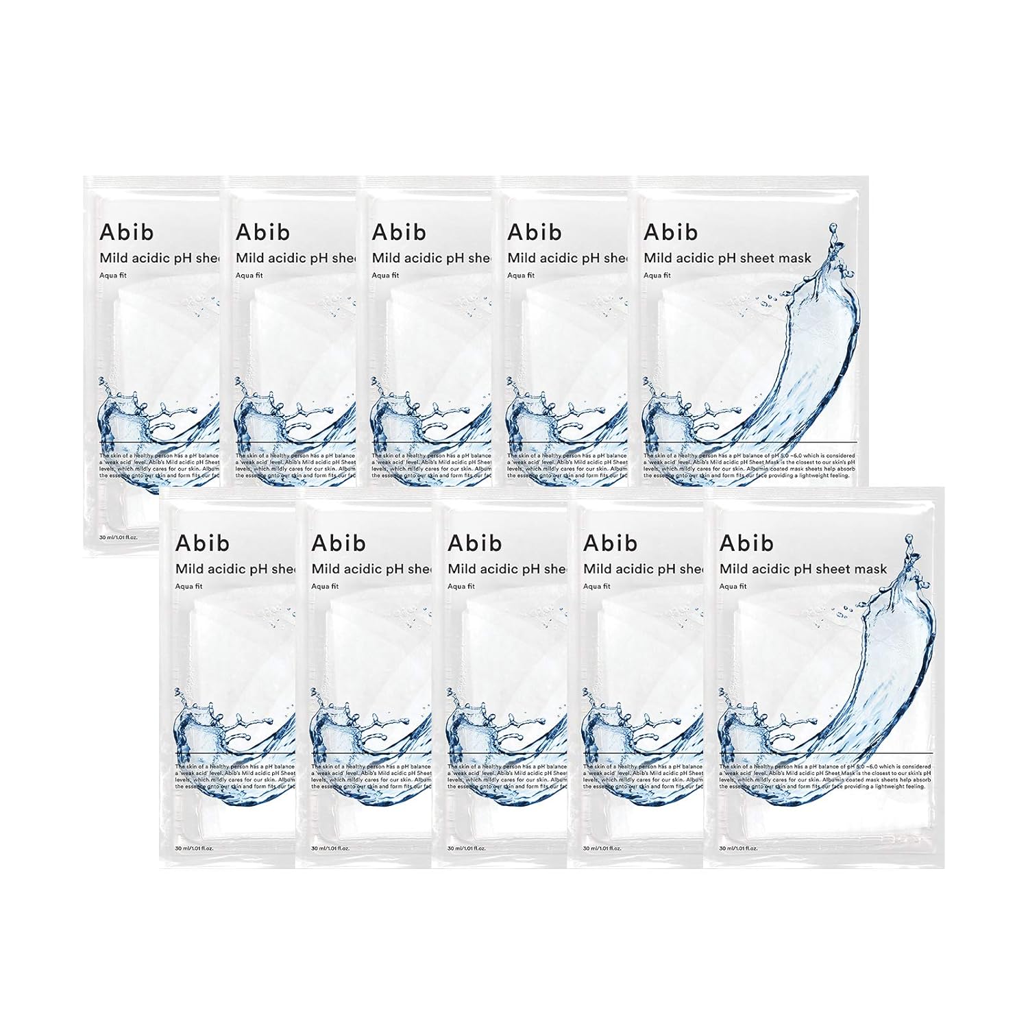 Abib Mild Acidic Ph Sheet Mask Aqua Fit 10 Sheets I Intense Hydrating And Moisturizing Care For Dry And Dehydrated Skin