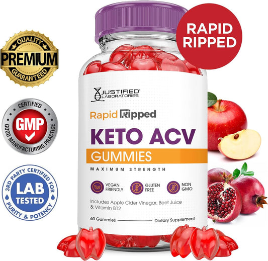 Rapid Ripped Keto Acv Gummies Advanced Formula 1000Mg Rapidripped Keto Gummies Apple Cider Vinegar Formulated With Pomegranate Beet Juice Powder B12 Vegan Non Gmo 60 Gummys