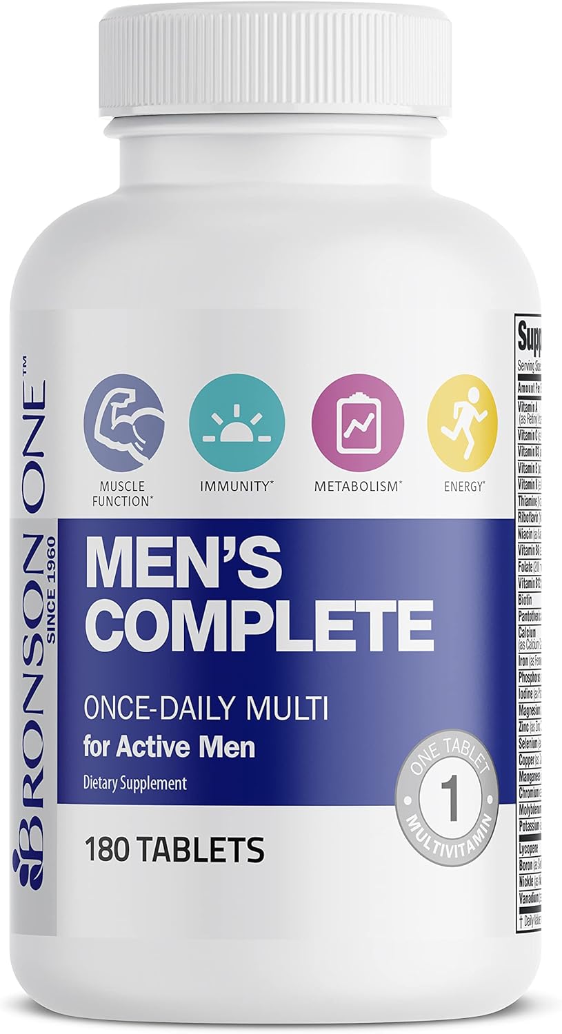 Bronson ONE Daily Men’s Complete Multivitamin Multimineral Once-Daily Multi for Active Men, 180 Tablets : Health & Household