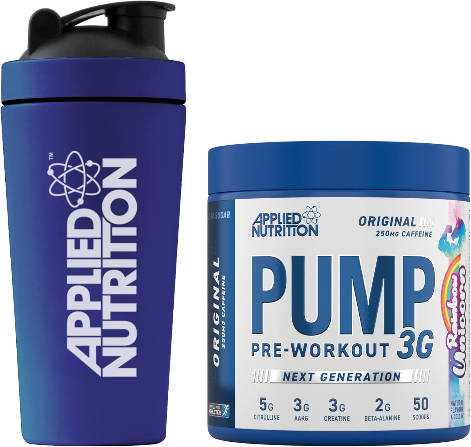 Applied Nutrition Pump Zero Pre Workout + 750Ml Steel Protein Shaker - Zero Stim, Caffeine Free, Energy & Performance (375G - 25 Servings) (Icy Blue Raz)
