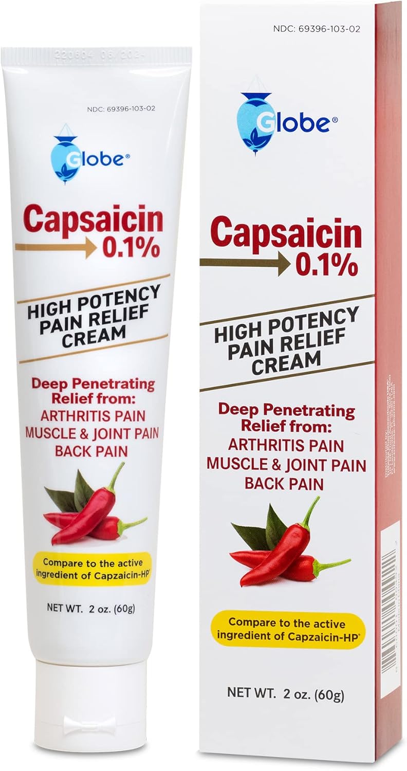 Globe (3 Pack) Capsaicin 0.1% High Potency Pain Relief Cream, Unscented (2 oz) Deep Penetrating Relief from: Arthritis, Muscle, Joint and Back Pain : Health & Household