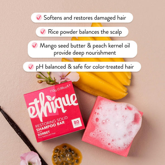 Ethique Rice Shampoo Bar for Dry and Damaged Hair - Sorbet |Paraben Free, Sulfate Free, Vegan, Cruely Free, 3.88 oz