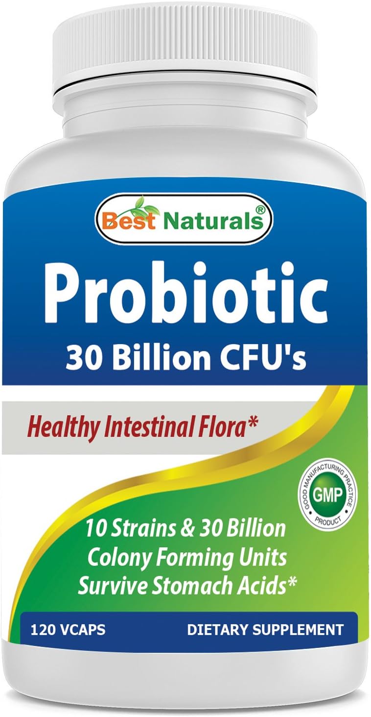 Best Naturals Probiotic 10 Strains & 30 Billion CFU Intestinal Flora, 120 Veggie Capsules - Shelf Stable probiotic (4146365)