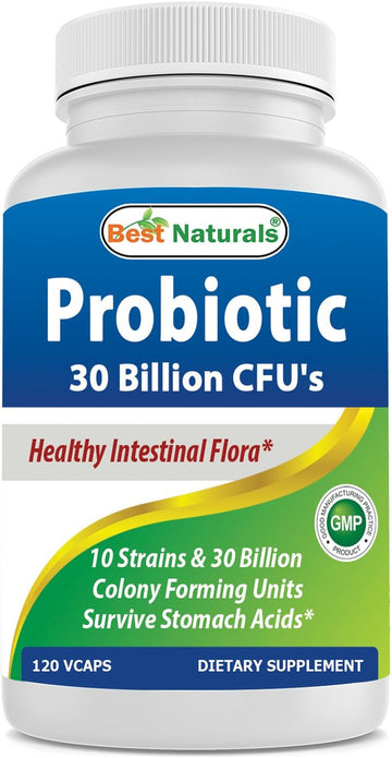 Best Naturals Probiotic 10 Strains & 30 Billion CFU Intestinal Flora, 120 Veggie Capsules - Shelf Stable probiotic (4146365)