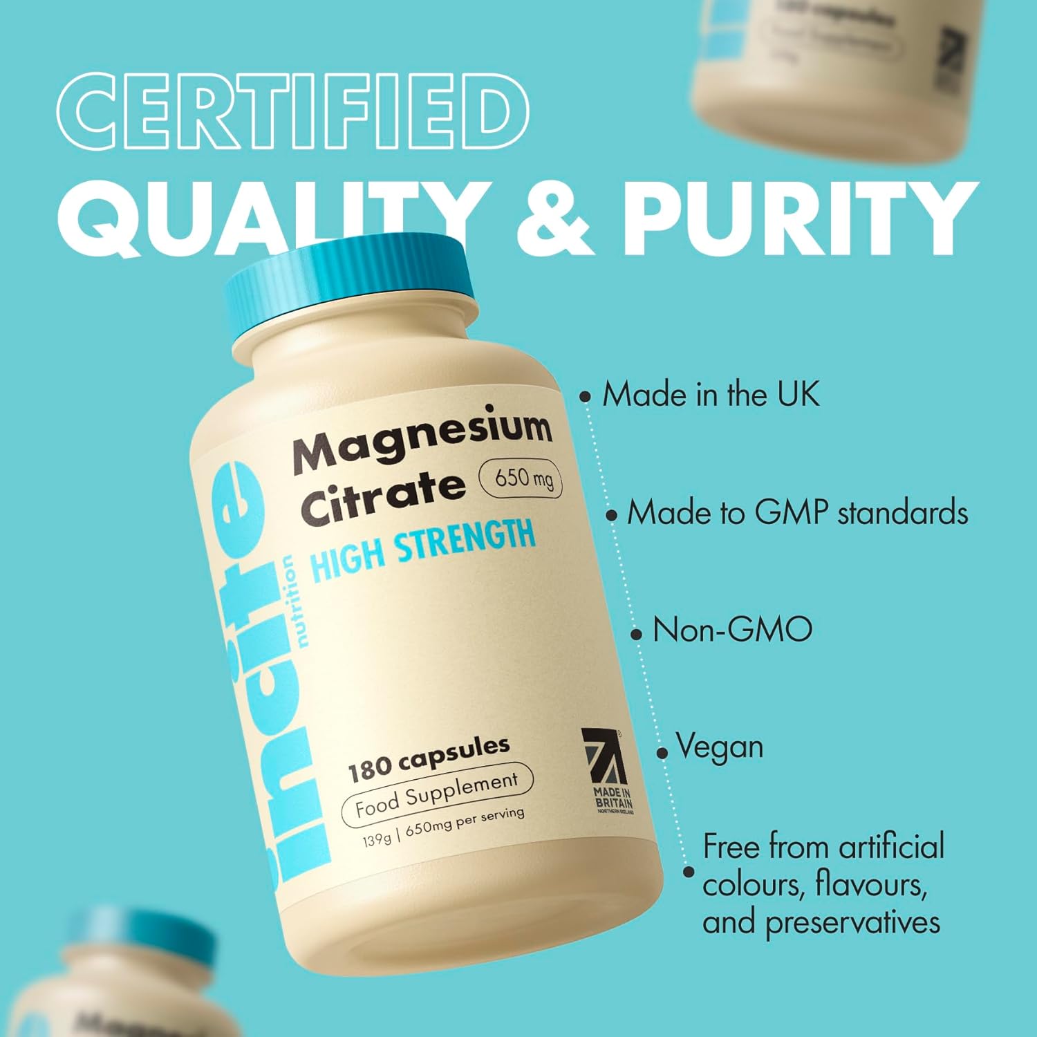 Incite Nutrition Magnesium Citrate 650 mg. High Strength and Absorption Magnesium Supplement. 180 Capsules, 6 Month Supply. Supports Muscle Function, Energy & Sleep. Suitable for Vegetarians & Vegans : Amazon.co.uk: Health & Personal Care