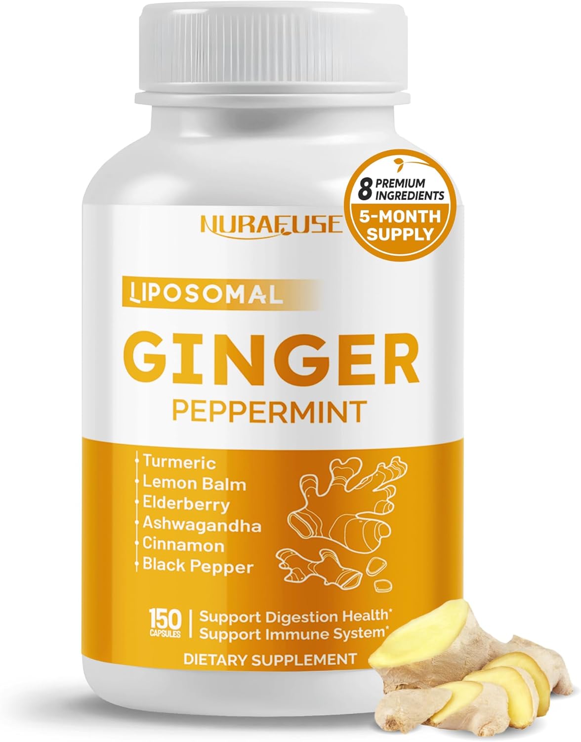 Liposomal Ginger Peppermint Turmeric Elderberry - Support Digestion Health, Immune System - Made And Tested In The Usa