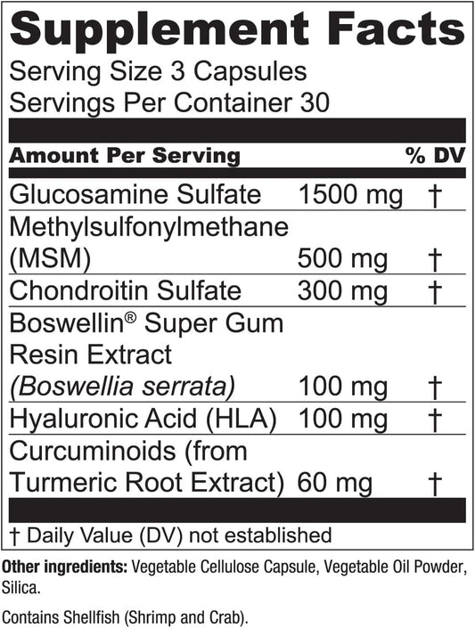 Essential Elements Glucosamine Chondroitin Msm Boswellia Serrata Hyaluronic Acid Supplement Joint Support Antioxidant Supplement For Flexibility - 270 Capsules (3 Pack)