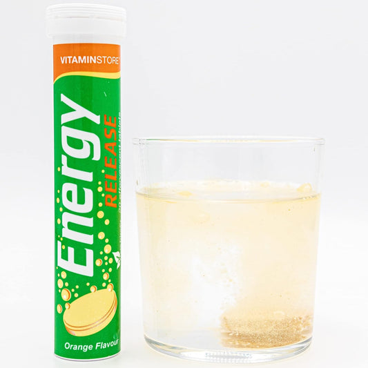 Vitamin Store Energy Release Effervescent Tablets - 3 Packs, 20 Orange Flavoured Fizzy Dissolvable Energy Supplement - Vitamins C,B1,B2,B12, Magnesium & Zinc - 2 Month Supply 60 Effervescent Tablets