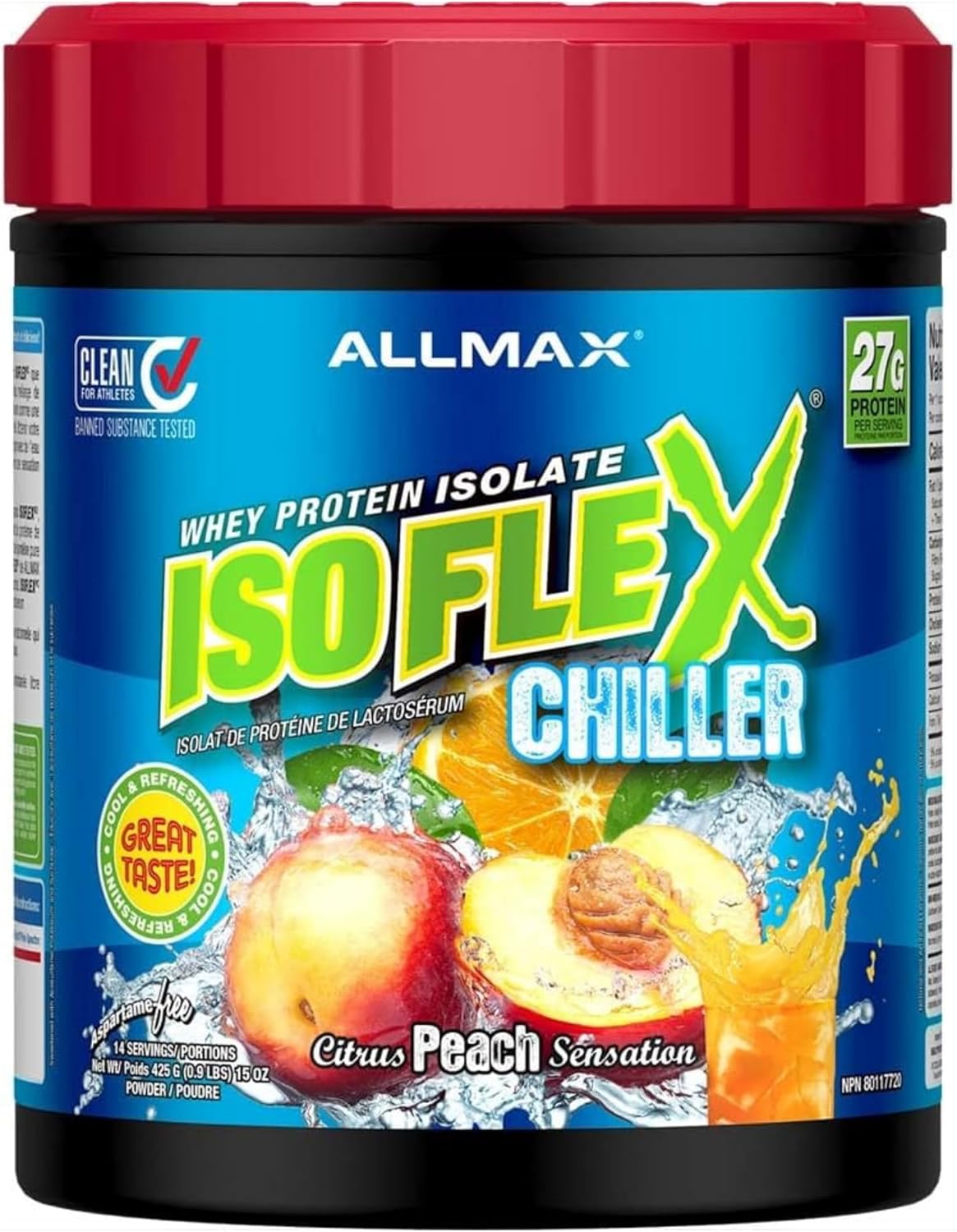 Allmax Isoflex Chiller, Citrus Peach Sensation - 1 Lb - 27 Grams Of Protein Per Scoop - Zero Fat & Sugar - 99% Lactose Free - Approx. 14 Servings