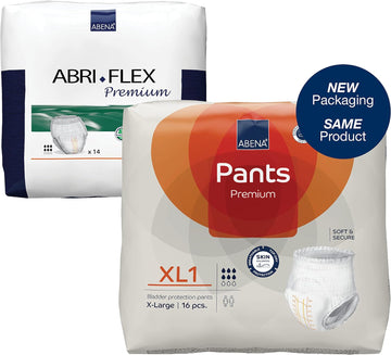 Abena Pants Premium Pull-Up Incontinence Pants, Eco-Labelled Incontinence Pants for Men & Women, Discreet, Protective, Breathable, Comfortable - XL 1, 130-170cm Waist, 1600ml Absorbency, 16PK