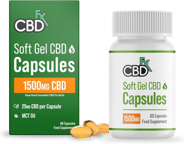 Cbdfx 1500Mg Cbd High Strength Broad Spectrum Soft Gel Cbd Capsules, 25Mg Cbd Per Capsule, Organic, Gluten-Free, 60 Capsules In Total (30-60 Days)