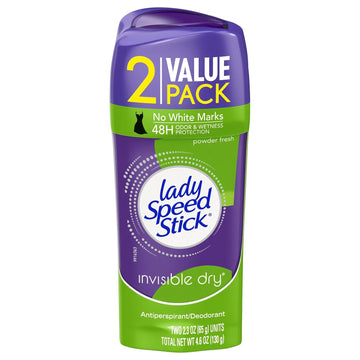 Lady Speed Stick Invisible Dry Antiperspirant Deodorant, Shower Fresh, 2.3Oz Twin Pack