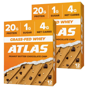 Atlas Protein Bar, 20G Protein, 1G Sugar, Clean Ingredients, Gluten Free (Peanut Butter Chocolate Chip, 12 Count (Pack Of 2))