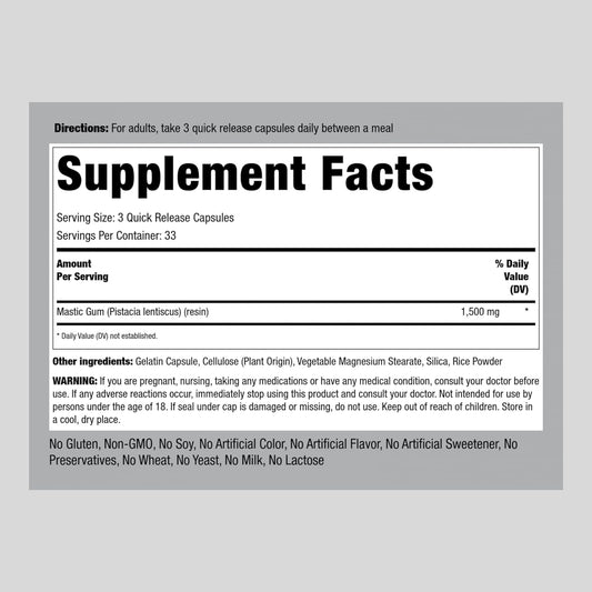 Piping Rock Mastic Gum Capsules 1500mg | 100 Count | Mediterranean Tree Resin | Non-GMO, Gluten Free Supplement