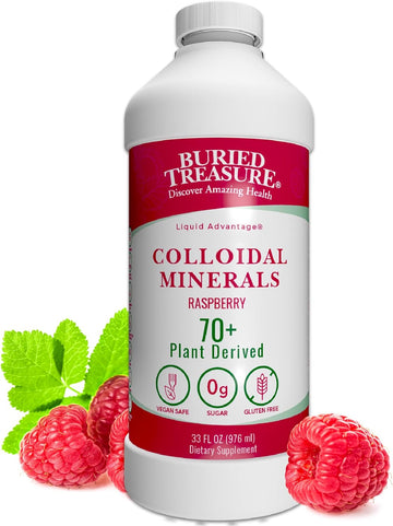 Buried Treasure Fulvic Mineral Complex - 32Oz, Natural Raspberry Flavor With Over 70 Plant Derived Minerals Non-Gmo Electrolyte Replacement Vegetarian Safe Daily Essential And Trace Minerals