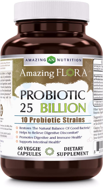 Amazing ora Probiotic 25 Billion with 10 Best Probiotics Strains Including Acidophilus, plantarum, rhamnosus etc * Supports Digestive & Immune Health *60 Veggie Capsules (Non GMO,Gluten Free)