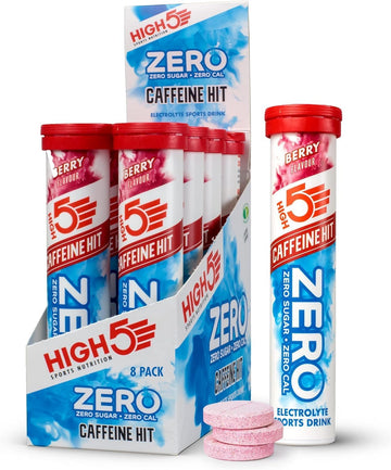 HIGH5 ZERO Caffeine Hit ElectrolyteTablets, Hydration Tablets Enhanced with Vitamin C, 0 Calories & Sugar Free, Boost Hydration, Performance & Wellness, Berry, 160 Tablets (20x, Pack of 8)