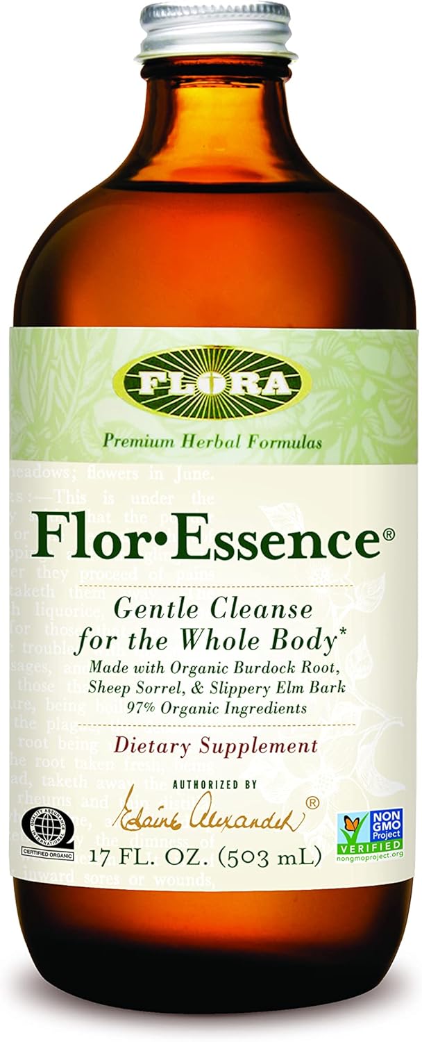 Flora Health Flor-Essence Liquid Tea Blend - Ancient 8-Herb Formula - Natural Full Body Cleanse & Detox - Organic Ingredients - Pure Vegan Formula - Burdock Root, Sorrel, Slippery Elm, Kelp - 500Ml