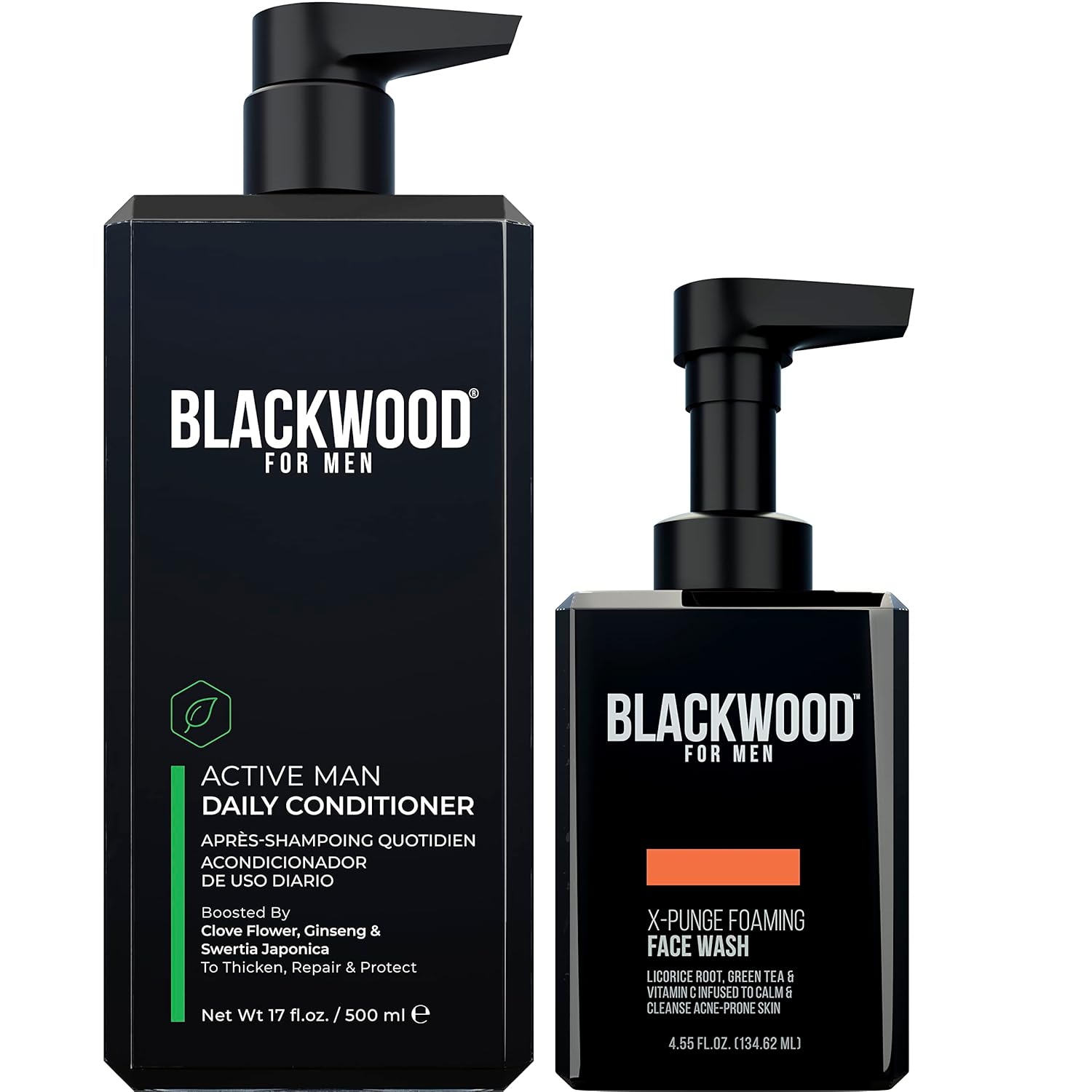 Blackwood For Men Active Man Daily Thickening Conditioner (17 Oz) & X-Punge Deep Exfoliating Cleanser For Oily To Normal Skin (4.45 Oz)