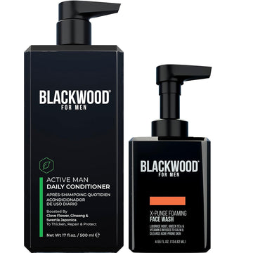Blackwood For Men Active Man Daily Thickening Conditioner (17 Oz) & X-Punge Deep Exfoliating Cleanser For Oily To Normal Skin (4.45 Oz)