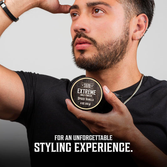 Viking Revolution Spiced Vanilla Hair Pomade For Men - Extreme Hold Hair Gel For Men Water Based - Mens Pomade Extra Firm Mens Hair Pomade Strong Hold - High Shine Mens Hair Cream (4Oz)