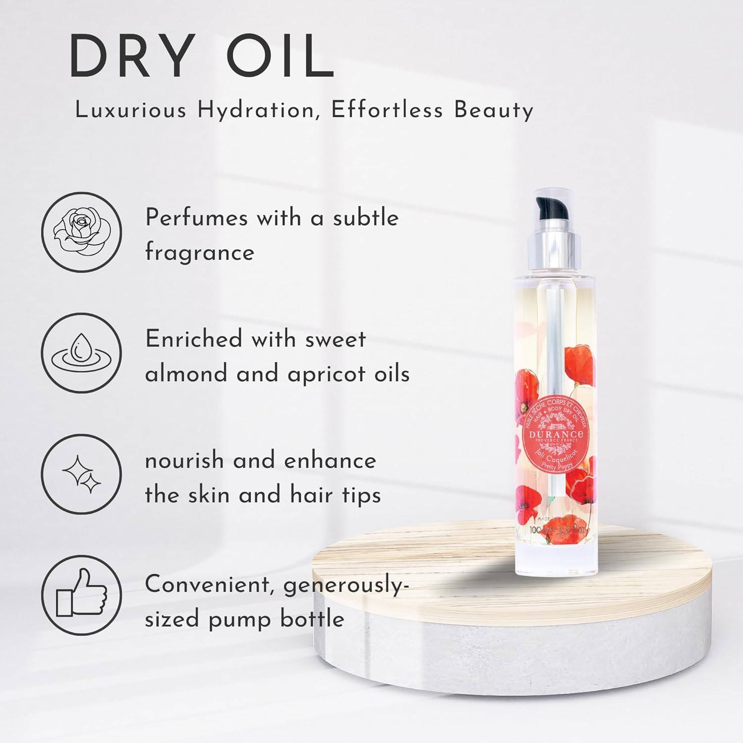 Durance Les Eternelles Pretty Poppy Dry Oil For Hair & Body (100ml) With Almond & Apricot Oils | Nourishes And Enhances Skin And Hair Roots, No Oily/Greasy Feeling : Amazon.co.uk: Beauty