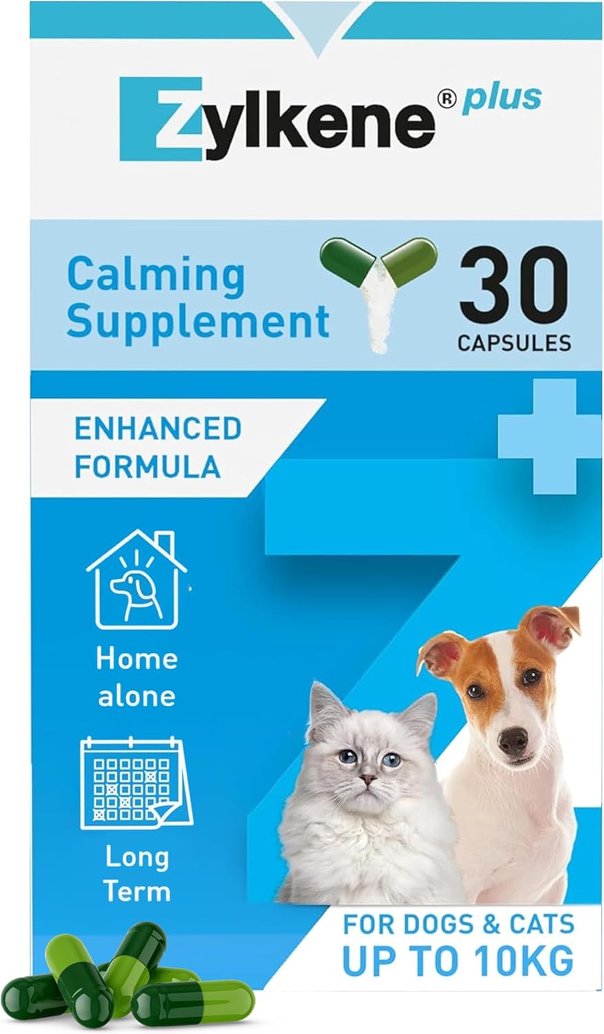 Zylkene Plus Calming Supplement For Medium Dogs (10Kg-30Kg) 225Mg | Promotes Relaxation In Long-Term Challenging Situations: New Baby, Home Alone, Moving House | Easily Administered | 30 Capsules